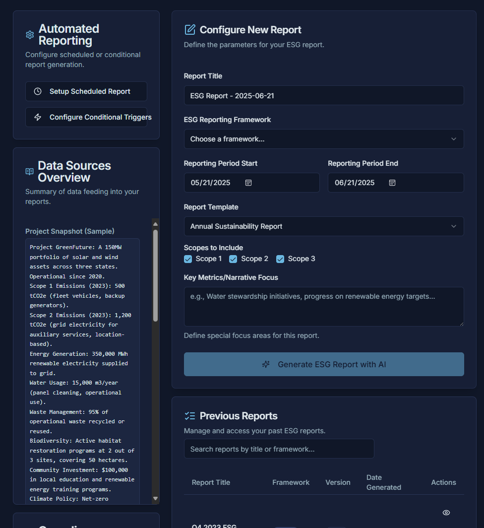 UI Screenshot for Automated Compliance & ESG Reporting
