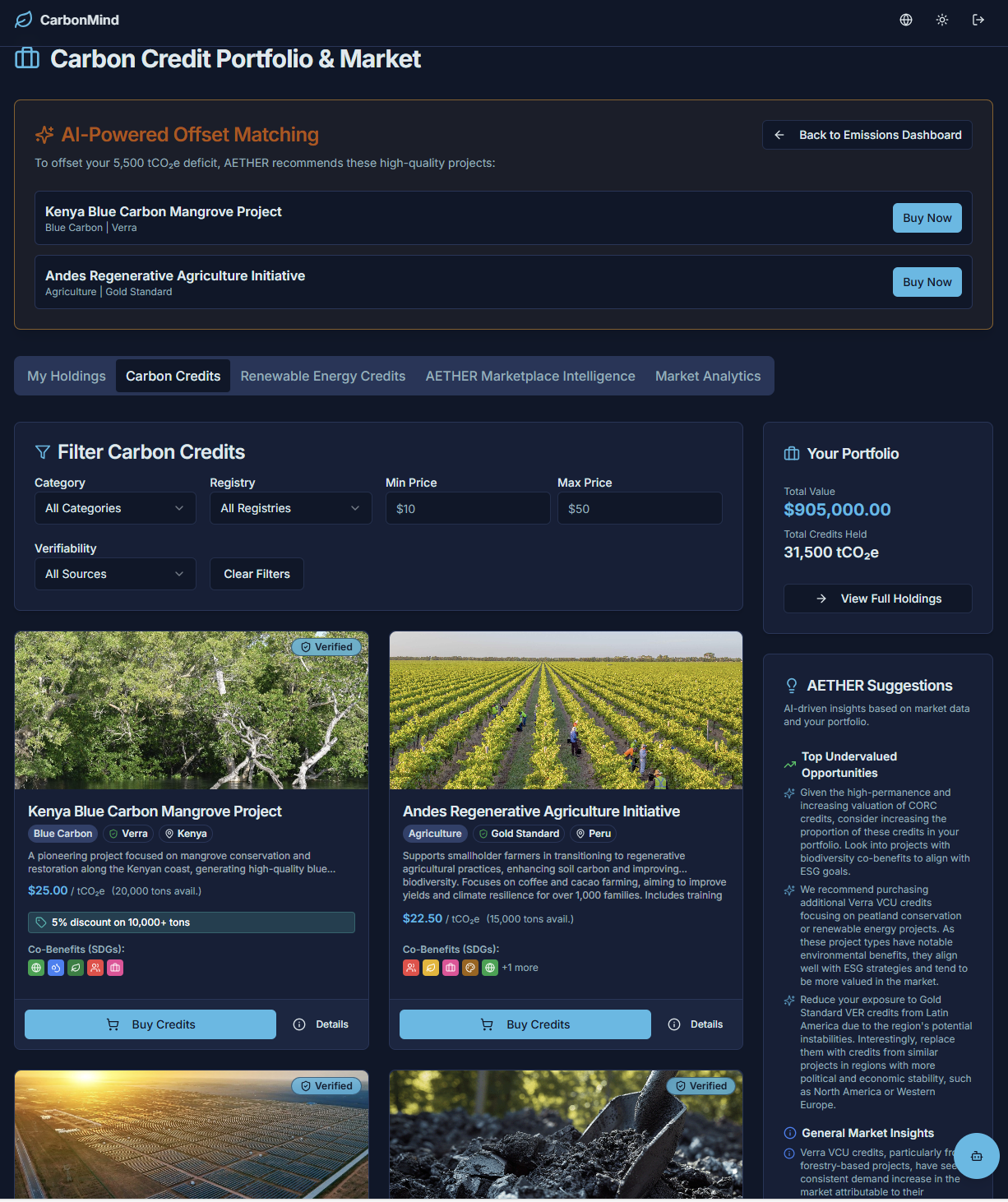 UI Screenshot for Intelligent Market Insights & Offset Matching